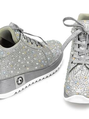 Sparkling Women's Silver Crystal Lace-Up Sneakers